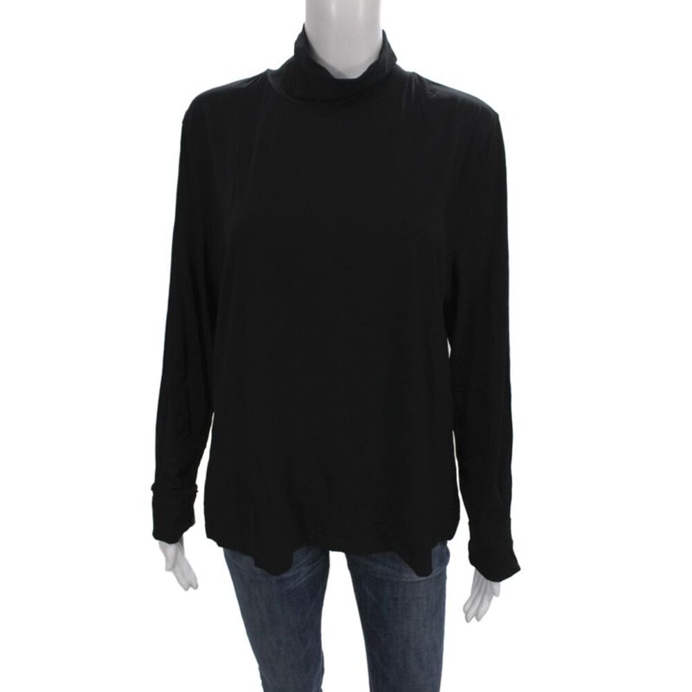 St. John Caviar Women Black Basic Mock Neck Long Sleeve Top Size XL